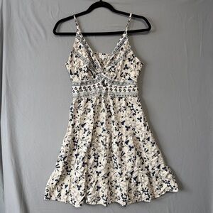Eclipse Womens Floral Babydoll Mini Sun Dress Size L Cream Resortwear Tropical